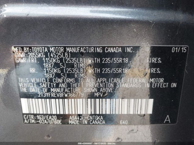 2T3YFREV8FW166779 Toyota Rav4 Limited