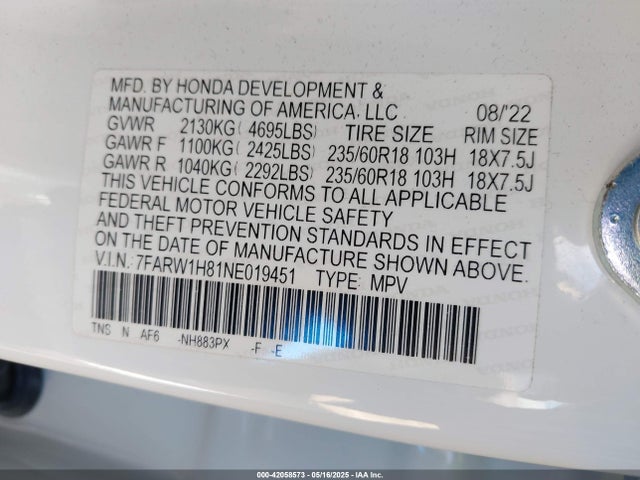 7FARW1H81NE019451 Honda l15be