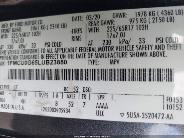 1FMCU0G65LUB23880 Ford Escape