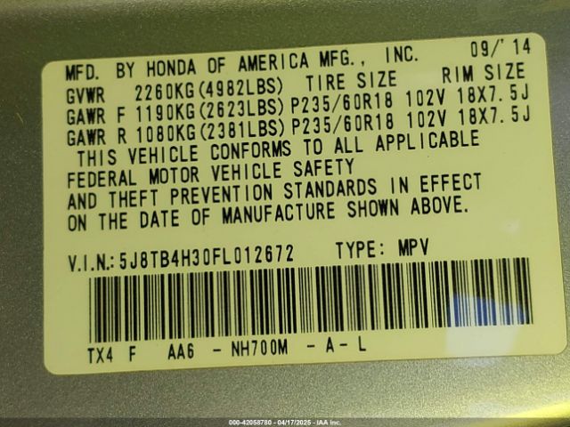 2015 ACURA RDX 5J8TB4H30FL012672 Photo 8