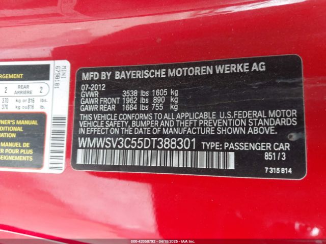 2013 MINI HARDTOP WMWSV3C55DT388301 Photo 8