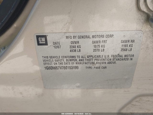 2008 CADILLAC STS 1G6DW67V780153199 Photo 8