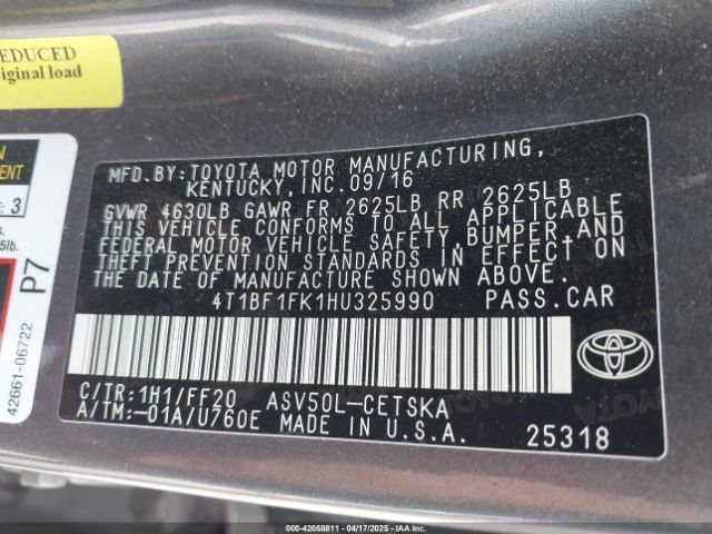 4T1BF1FK1HU325990 Toyota CAMRY SE