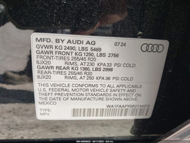 WA1FAAFY5R2134976 Audi Q5 Prestige 45 Tfsi S Line Quattro S Tronic