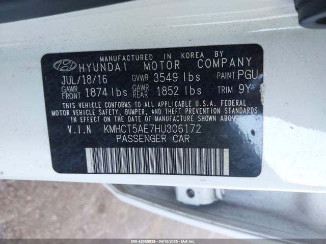 KMHCT5AE7HU306172 Hyundai ACCENT SE