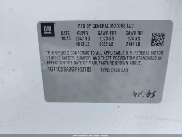 1G11C5SA2GF163702 Chevrolet Malibu Limited Lt