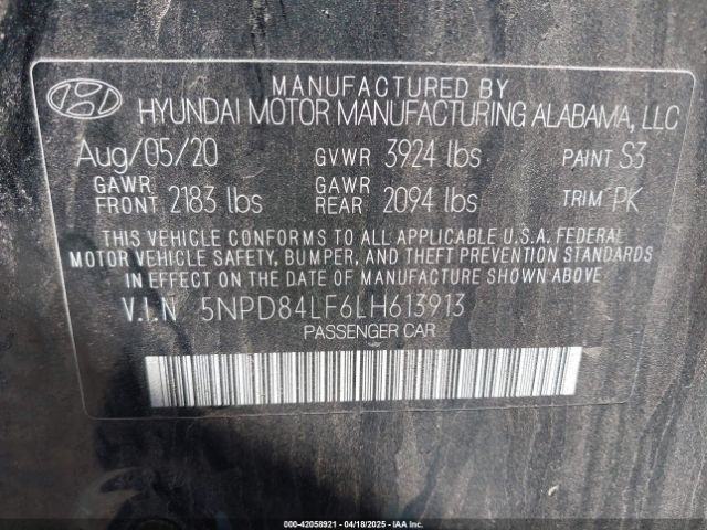 5NPD84LF6LH613913 Hyundai Elantra Value Edition