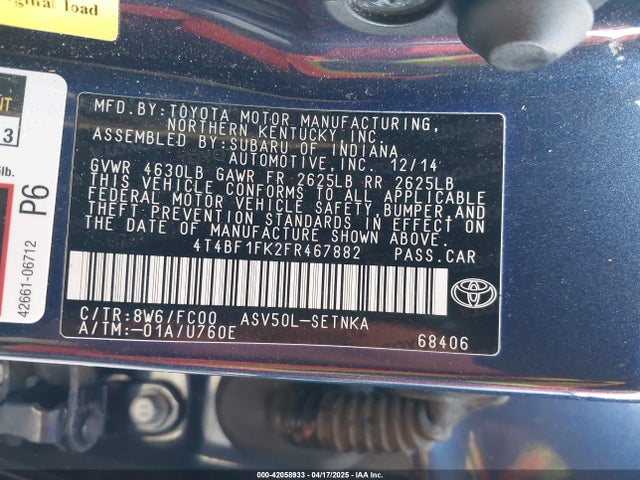 Toyota CAMRY LE 2015 4T4BF1FK2FR467882 Image 9