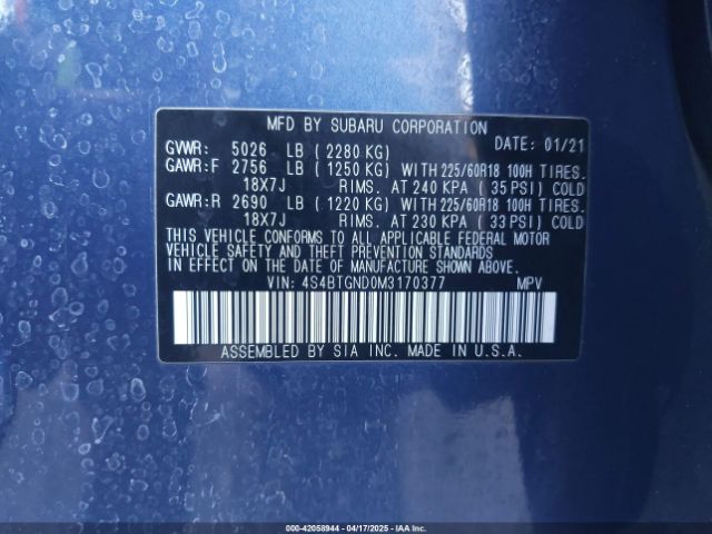 4S4BTGND0M3170377 Subaru Outback Limited Xt