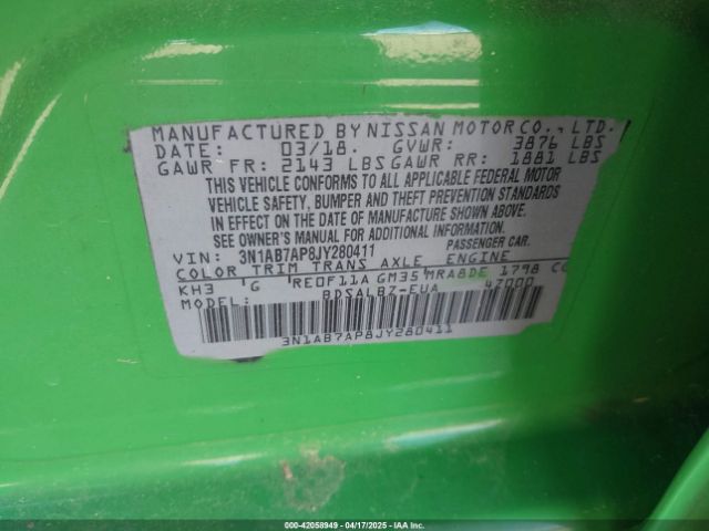 3N1AB7AP8JY280411 Nissan SENTRA S
