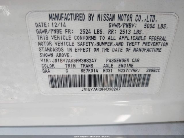 JN1BV7AR9FM398247 Infiniti Q50