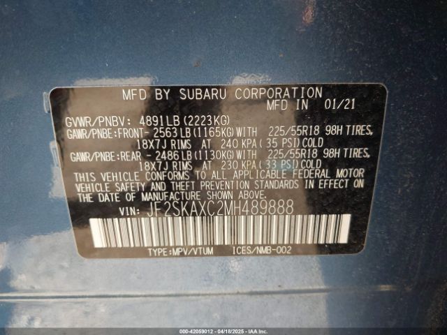 JF2SKAXC2MH489888 Subaru Forester Touring
