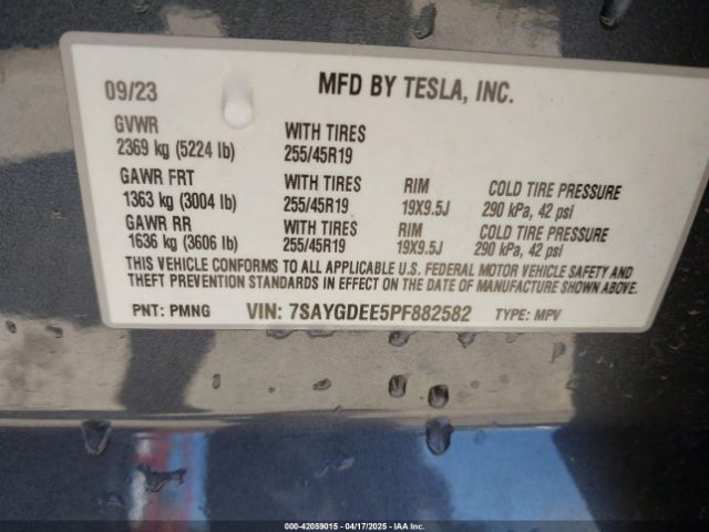 7SAYGDEE5PF882582 Tesla Model Y Awd/long Range Dual Motor All-wheel Drive