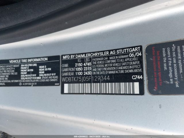 2005 MERCEDES-BENZ CLK 500 WDBTK75J05F129344 Photo 8