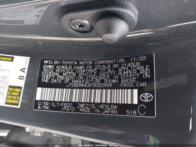 JTDBDMHE6P3000999 Toyota Corolla Hybrid Le