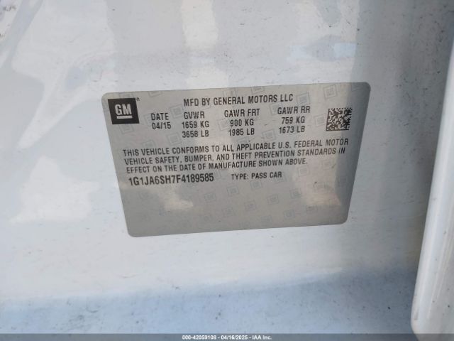1G1JA6SH7F4189585 Chevrolet Sonic Ls Auto