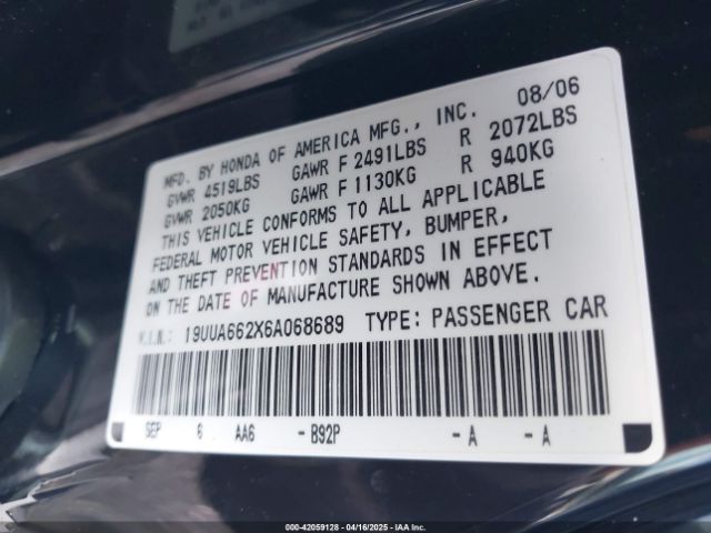 2006 ACURA TL 19UUA662X6A068689 Photo 8