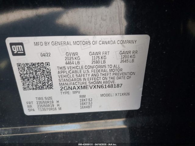 2GNAXMEVXN6148187 Chevrolet Equinox Fwd Rs