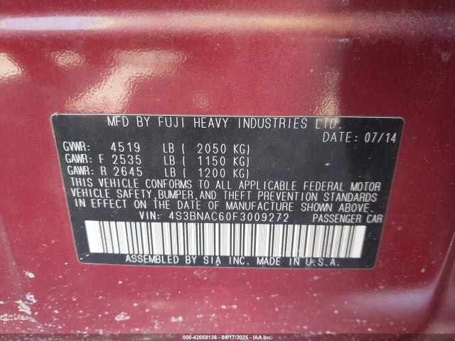 4S3BNAC60F3009272 Subaru Legacy 2.5i Premium