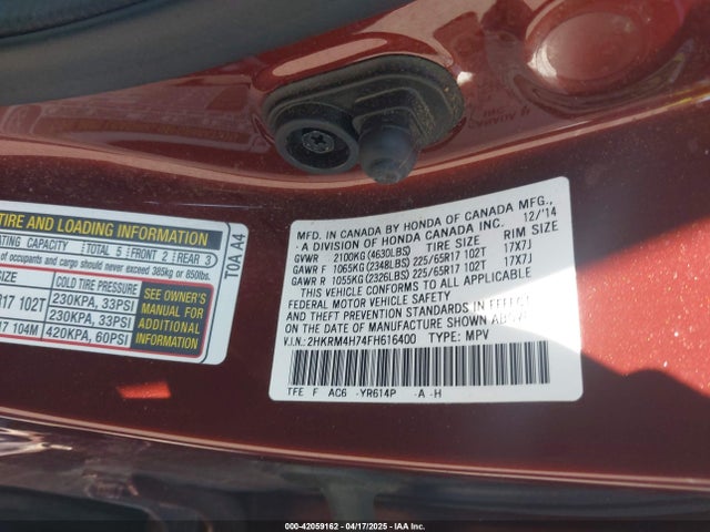 2HKRM4H74FH616400 Honda Cr-v Ex-l