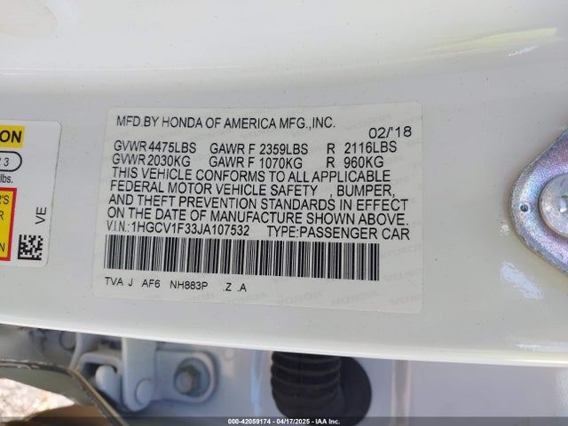 1HGCV1F33JA107532 Honda Accord Sport