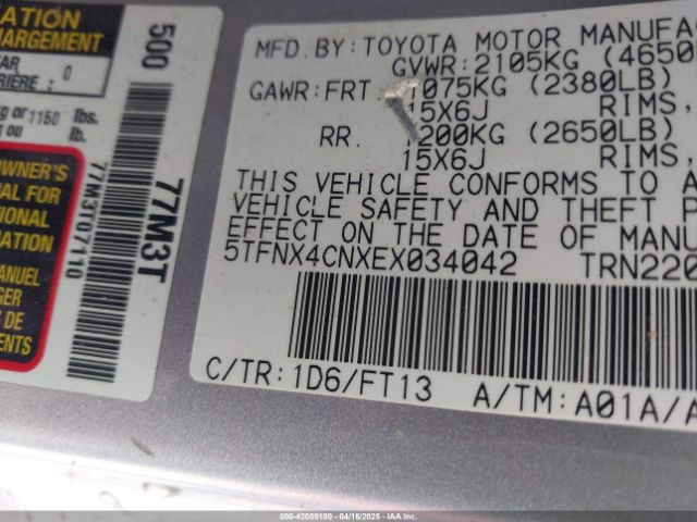5TFNX4CNXEX034042 Toyota Tacoma