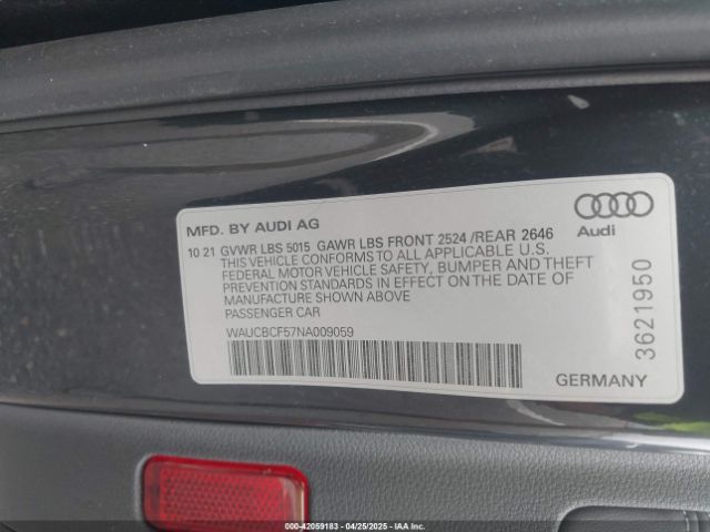 WAUCBCF57NA009059 Audi A5 Sportback Premium Plus 40 Tfsi Quattro S Tronic