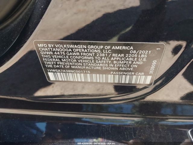 1VWSA7A38NC001715 Volkswagen Passat 2.0t Se