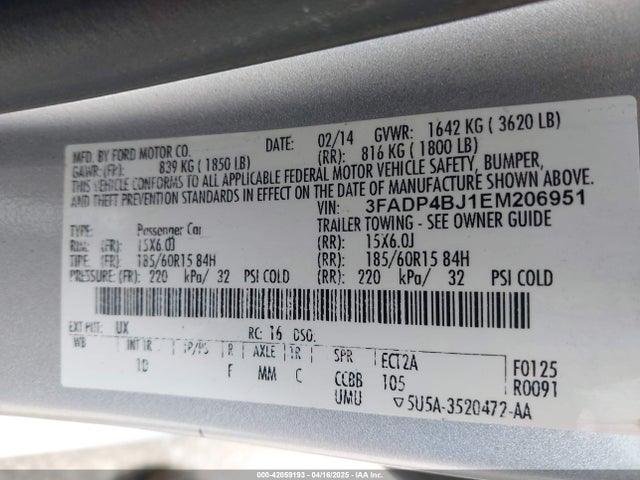 3FADP4BJ1EM206951 Ford FIESTA SE