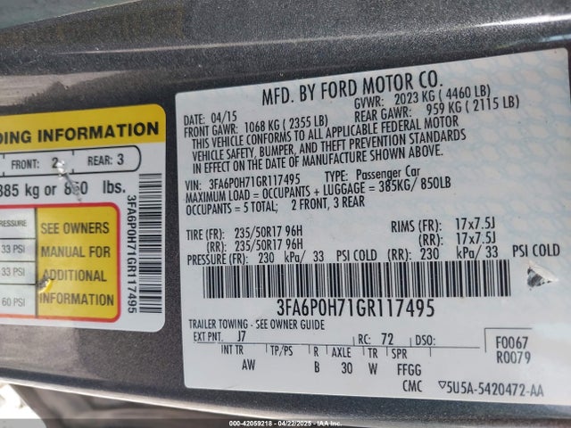 3FA6P0H71GR117495 Ford FUSION SE