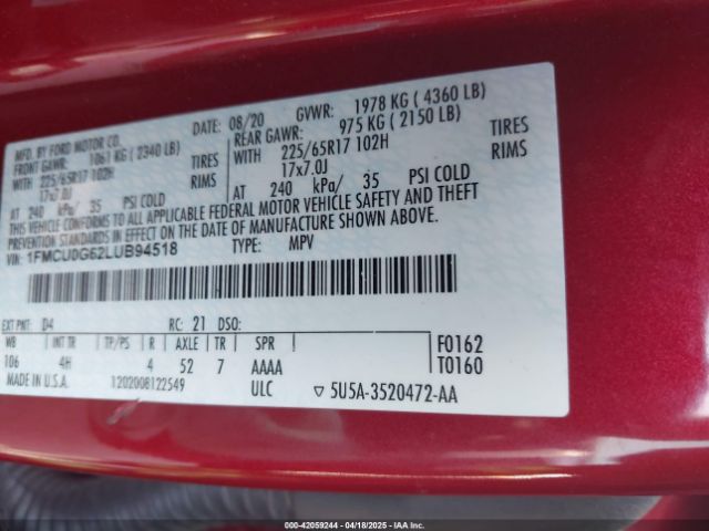 2020 FORD ESCAPE 1FMCU0G62LUB94518 Photo 8