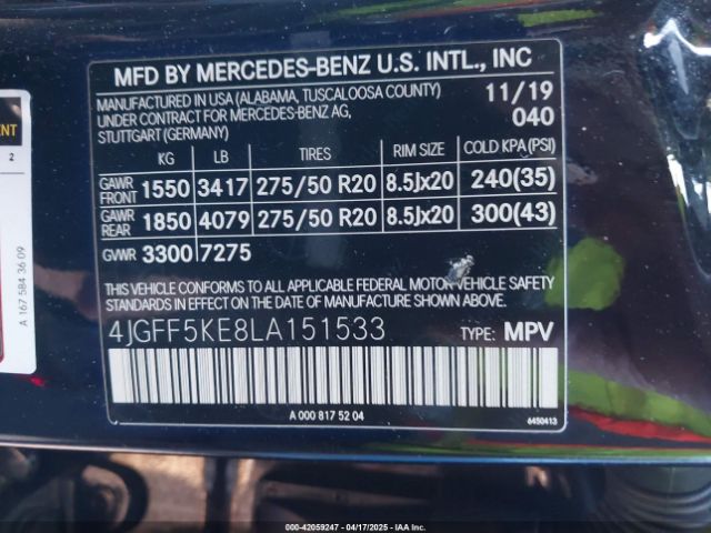 4JGFF5KE8LA151533 Mercedes-Benz Gls 450 4matic