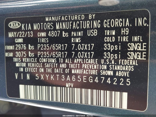 5XYKT3A65EG474225 KIA SORENTO LX