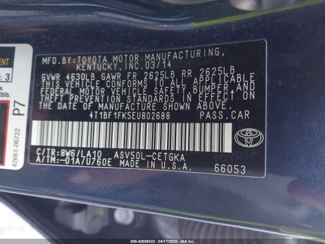 4T1BF1FK5EU802688 Toyota CAMRY XLE