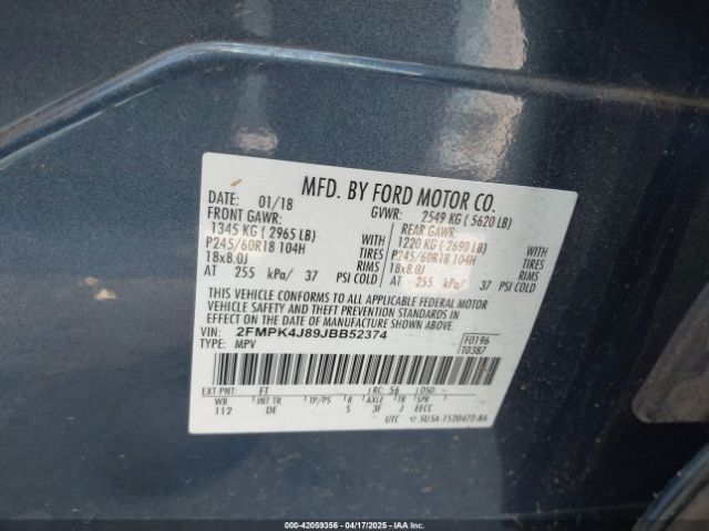 2FMPK4J89JBB52374 Ford EDGE SEL
