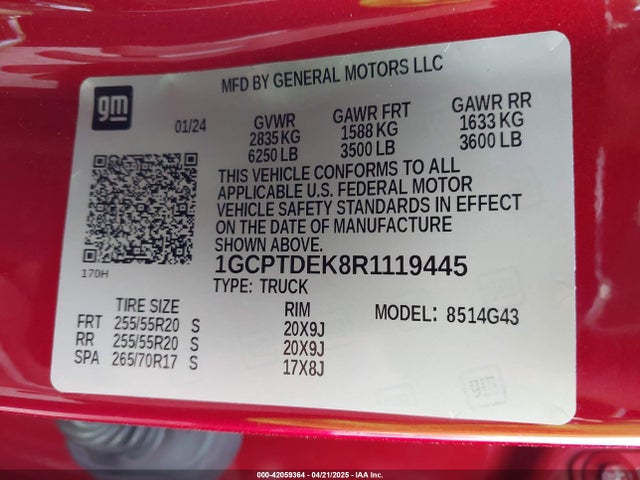 1GCPTDEK8R1119445 Chevrolet Colorado 4wd Z71