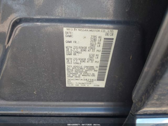 5N1AZ2MH7JN182561 Nissan MURANO SL