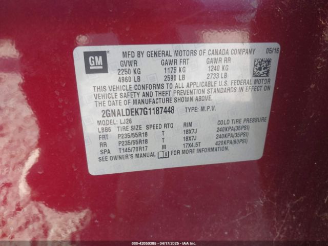 2GNALDEK7G1187448 Chevrolet Equinox Ltz