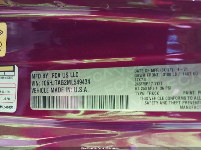 1C6HJTAG2ML549434 Jeep Gladiator Sport S 4x4