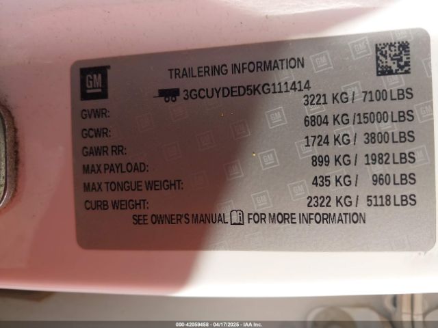 3GCUYDED5KG111414 Chevrolet Silverado 1500 Lt
