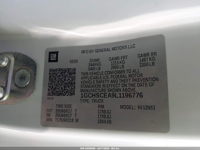 1GCHSCEA9L1196776 Chevrolet Colorado 2wd  Long Box Lt
