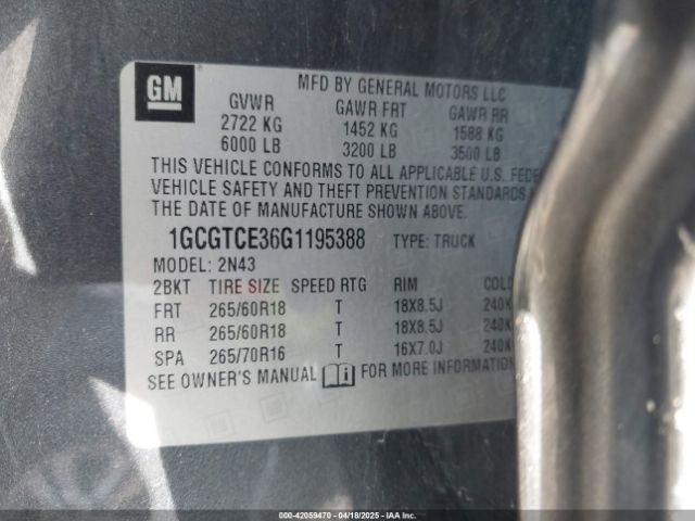 1GCGTCE36G1195388 Chevrolet Colorado Lt