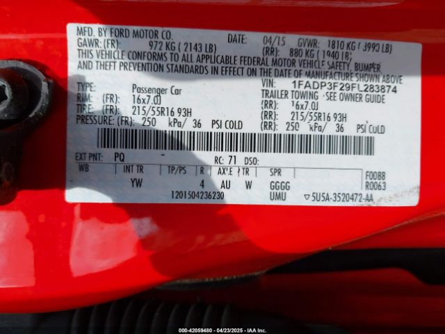 1FADP3F29FL283874 Ford FOCUS SE