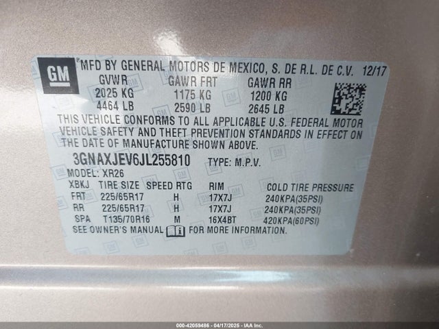 3GNAXJEV6JL255810 Chevrolet EQUINOX LT