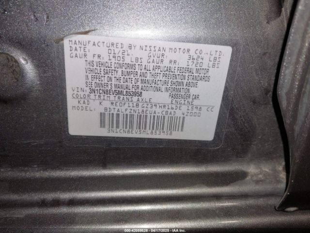 3N1CN8EV5ML853958 Nissan Versa Sv Xtronic Cvt