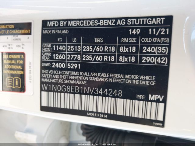 W1N0G8EB1NV344248 Mercedes-Benz Glc 300 4matic Suv