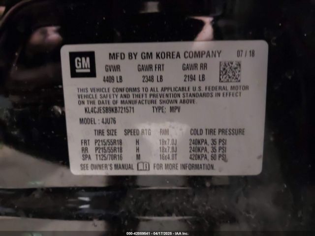 KL4CJESB9KB721571 Buick Encore Awd Preferred