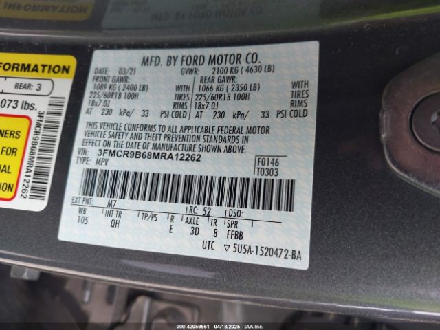 3FMCR9B68MRA12262 Ford Bronco Sport Big Bend