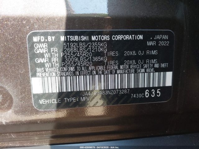2022 MITSUBISHI OUTLANDER JA4J4VA83NZ073287 Photo 8