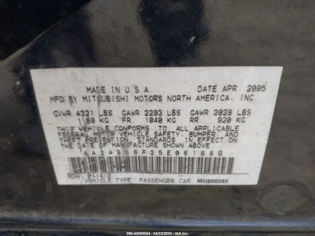 2005 MITSUBISHI GALANT 4A3AB36F25E061689 Photo 8